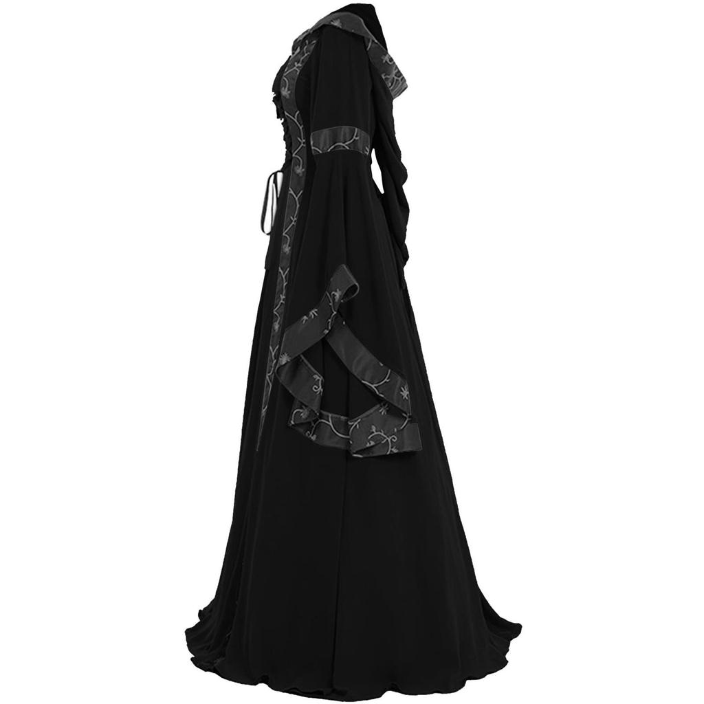Women's Vintage Floor Length Gothic Cosplay Dress Women Fall Winter Gothic Retro Floral Print Ball Gowns Dress
