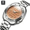 Mens Vintage Watch Steel Quartz Analog Wrist Watch Wateproof Rotating Bezel Wave Orange Dial Dress Watch for Men