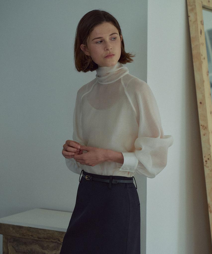 LAMEREI Прозрачная блузка с галстуком[Lmbfco25Sh314]-2Цвета