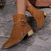 Large Size Round Head Square Heel Side Zipper Cigarette Boots Autumn New Metal Buckle Low Tube Women's Boots