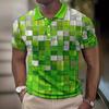 Grid Splicing Visual Illusion Effect 3D Digital Printing Men's Casual Polo Shirt