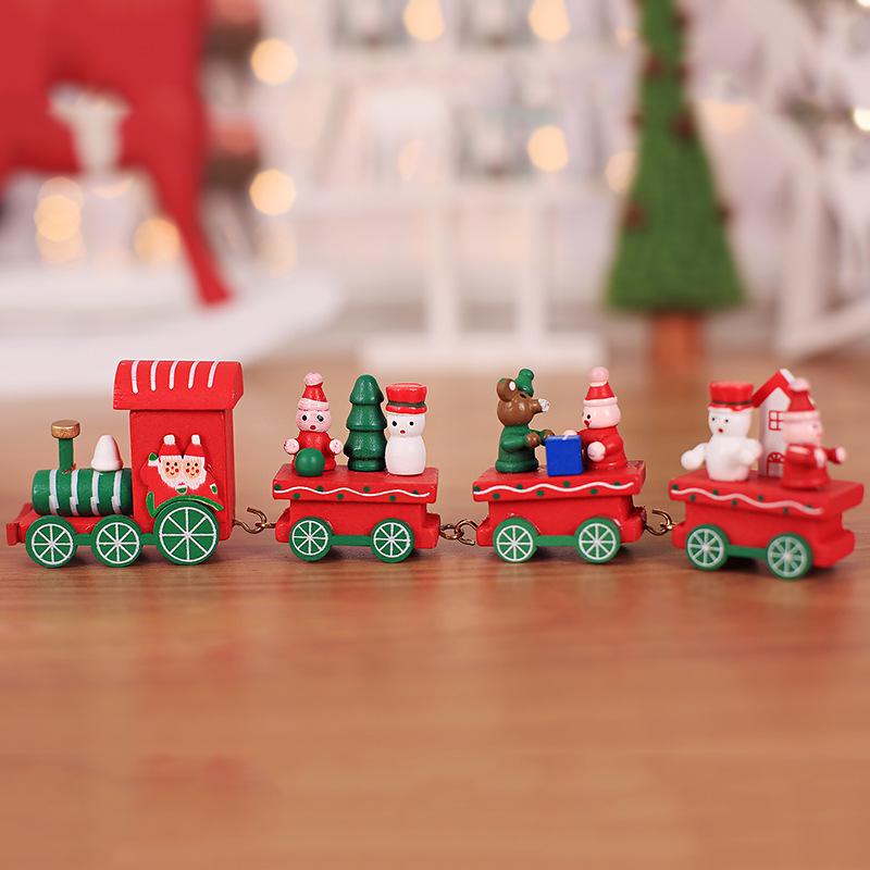 Christmas Wooden Train Christmas Decorations Miniature Model Home Table Ornament New Year Gifts Xmas Tree Hanging Pendant