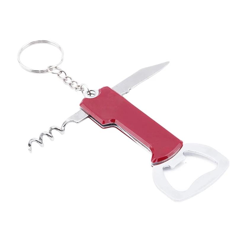 3 In 1 Keychain Beer Bottle Opener Stainless Steel Portable Red Wine Beer Bottle Opener Foil Cutter Corkscrew Kitchen Tool