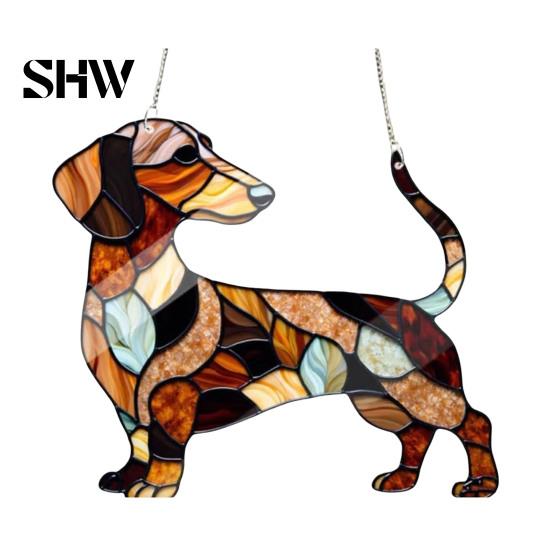 Pet Themed Car Ornament Dachshund Hanging Ornament, Acrylic Window Sun Catcher, Cute Dog Decoration for Home Room Decor, Front Porch Decorative