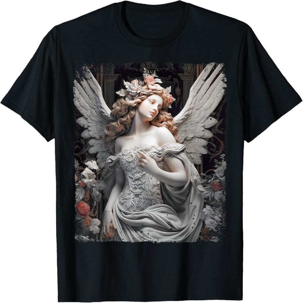Hip Hop Y2K Vintage Angel T-Shirt - Unisex-Adults, Black, Small