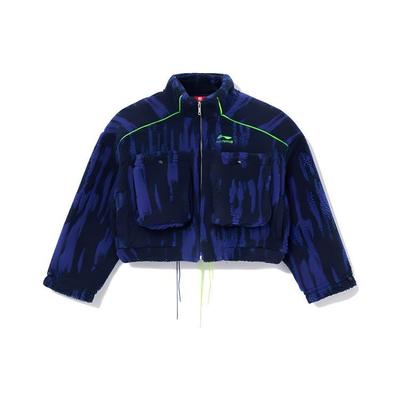 Li Ning 21FW Wu Chuang Wu Yi флисовая спортивная куртка с воротником-стойкой на молнии с коротким рукавом женские куртки синего цвета AFDR808-2