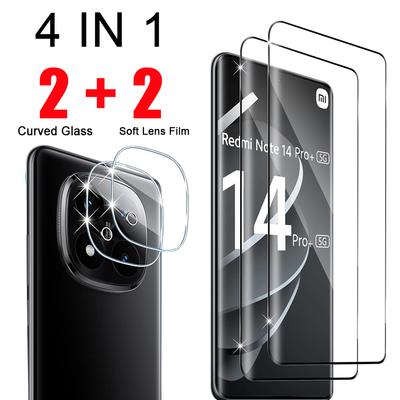 4 В 1 [ 2+2 ] Для Xiaomi Redmi Note 14 Pro+ Пленка из закаленного стекла + Закаленное стекло для объектива камеры Redmi Note 14 Pro Plus 5G 9H Защитное стекло HD 4 шт.