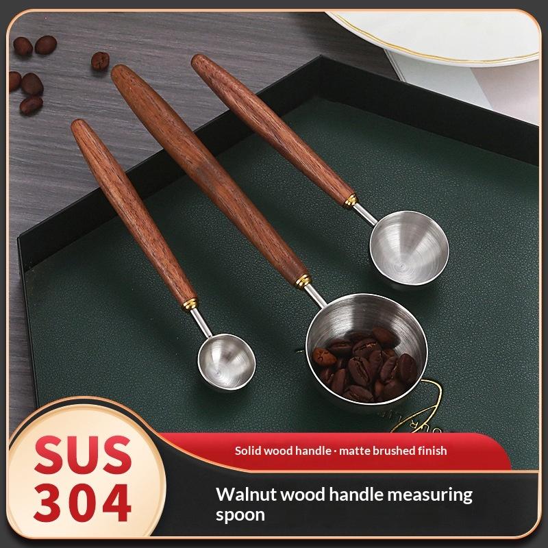 Wood Handle Stainless Steel Coffee Scoop Tablespoon Accurate Measuring Spoon for Coffee Beans Powder Home Cafe Use