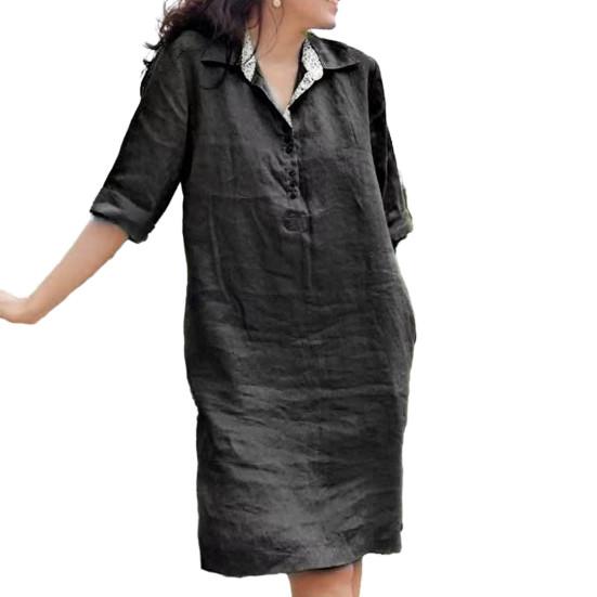 Женское платье, свободное, с рукавами три четверти, однотонное, с лацканами, до колена, мягкое, трапециевидное, повседневное, весна-лето, платье миди