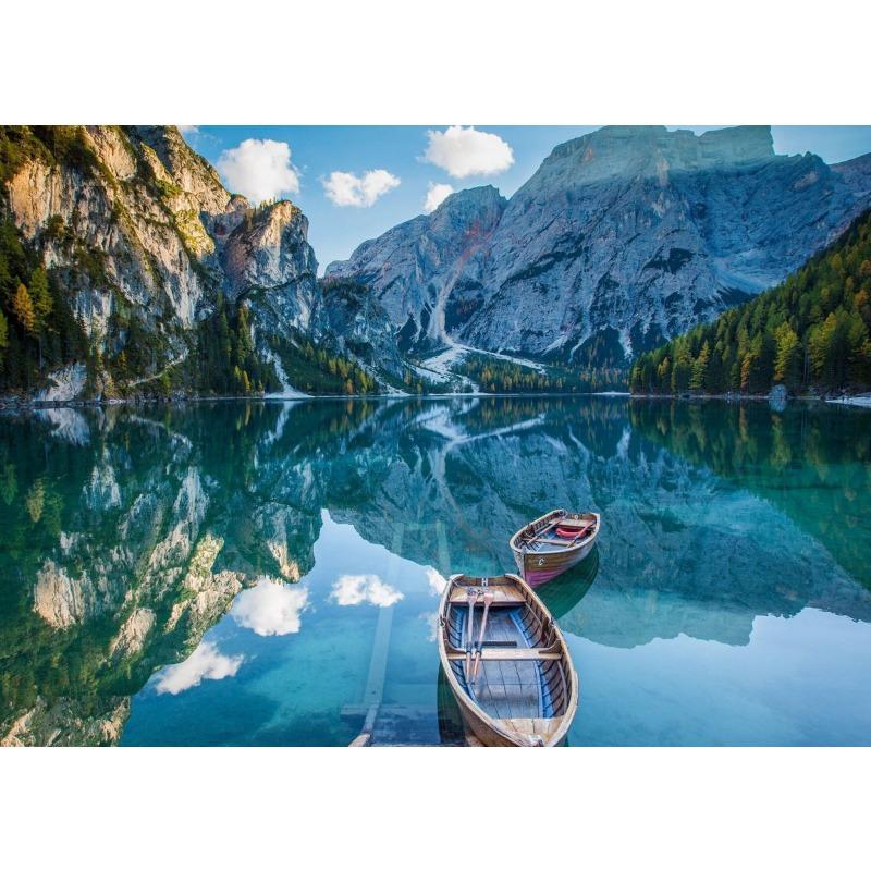 Mountains At Lake Nature Beautiful Scenery Poster Sea Boat Landscape Canvas Painting Wall Art for Living Room Home Decor