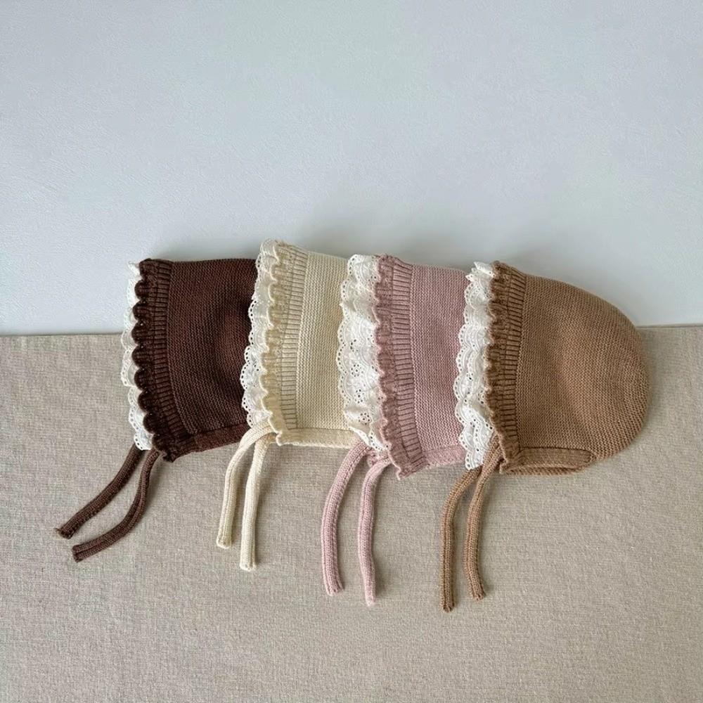 Шапочка с кружевной оборкой для защиты ушей, однотонная вязаная шерстяная шапка, новая осенне-зимняя шапка для мальчиков и девочек