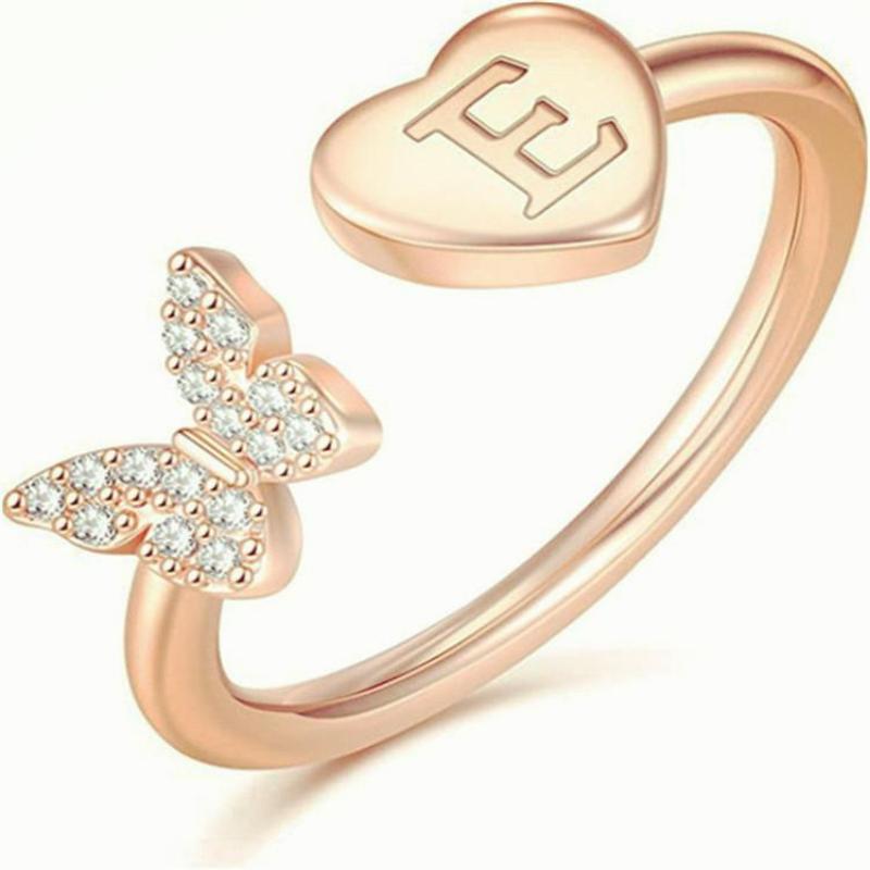 Цвет желтого золота 26 английских букв Love Heart CZ циркон открывающиеся кольца в стиле бабочки регулируемые кольца ювелирные изделия
