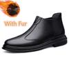 Модные мужские ботинки челси из натуральной кожи, удобные ботильоны без застежек, модная элегантная деловая обувь, теплые плюшевые зимние ботинки с мехом