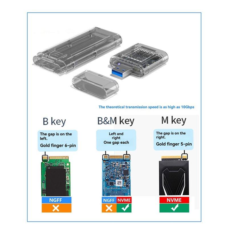 ABUO-Съемный корпус для M.2 NVMe SSD, внешний адаптер M.2 на Type-A USB3.2, кейс для NVMe SSD, аксессуары для ноутбука, прозрачный черный