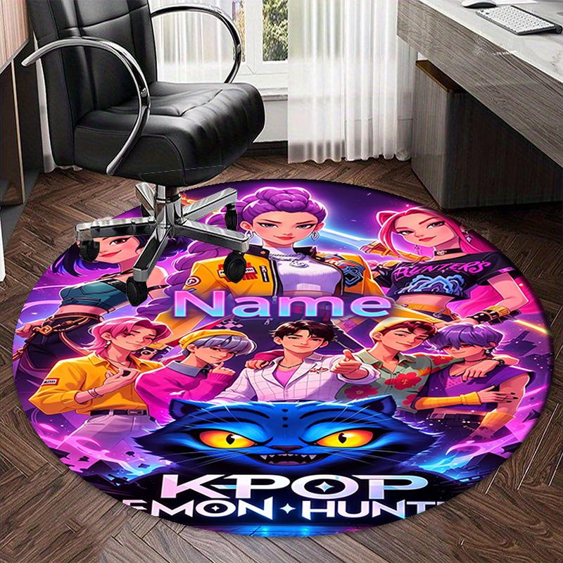 Custom Name KPop Demon Hunters Printed Round Rug Carpet Chair Rug Area Rug Entryway Doormats,for Office Chair Living Room Bedroom Kitchen Room.