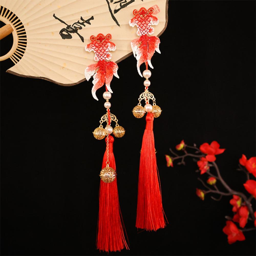 Red Chinese Style Ancient Hairpin Pearl Chinese New Year Side Clip Hanfu Hair Clip  Women