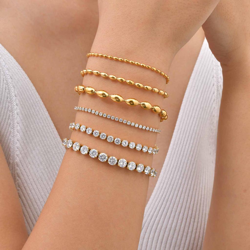 Classic AAA Zircon Tennis Bracelet for Women, Stainless Steel Oval Beads Chain Bracelets, Waterproof Fashion Jewelry Daily Party
