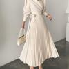 Available In Two Colors, 2023 New Style Pleated Dress with Lapel, Side Bow Tie Waist, and Slimming Puff Sleeves.
