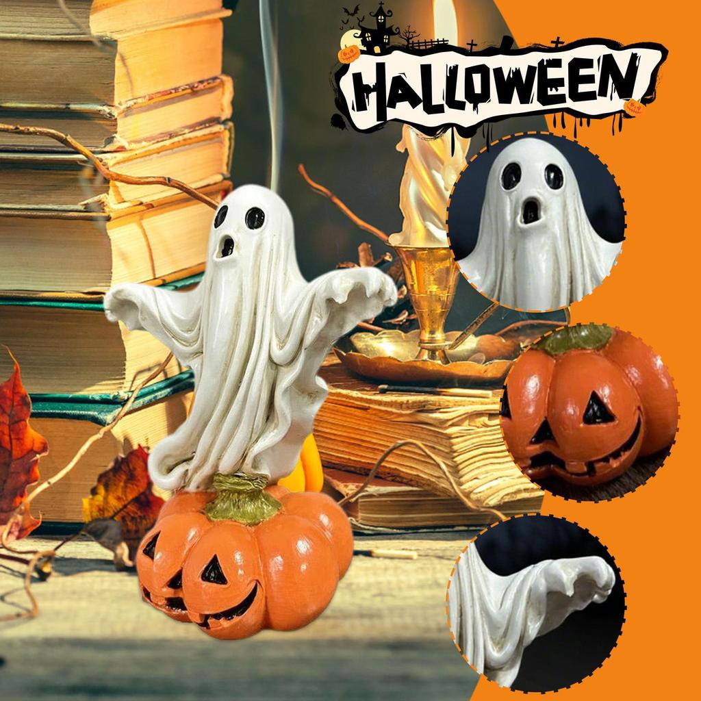 3 Styles Halloween Ghost Sculpture Set DIY Resin Ornament Pumpkin Decor Spooky Gothic Tabletop Handcraft Statue Home Interior