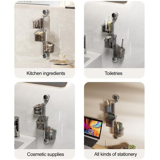 Стеллаж для хранения на присосках с дренажными отверстиями, большая вместимость, вращающаяся конструкция, простая установка, настенный кухонный органайзер