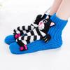 1 Pair Winter Socks 3D Cartoon Animal Socks Knitted Anti-slip Mid-tube Thickened Elastic Keep Warm Floor Socks with Silicone Dot Soles