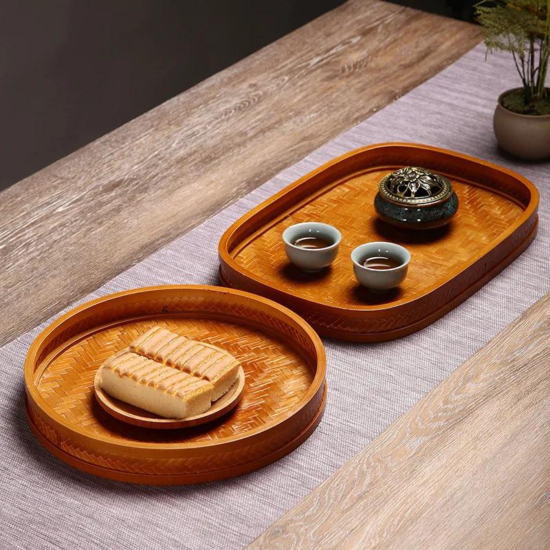 HeMu Bamboo Products Плетеное вручную поднос для чая, Поднос для отеля, Поднос для димсама, Полотенце для гостевого дома, Винтажный сухой стол для закусок