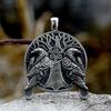 Vintage Viking Odin Double Ravens Necklace Stainless Steel Nordic Tree of Life Pendant for Men Amulet Jewelry