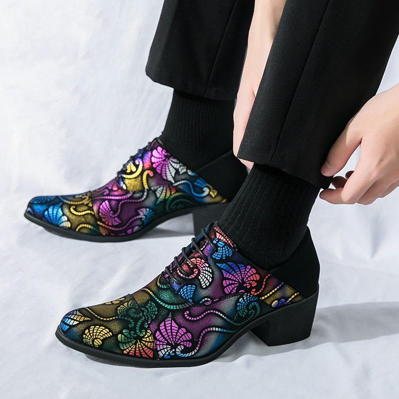 Модный тренд Новые мужские оксфорды на шнуровке с острым носком с национальным узором, увеличивающие рост, мужские формальные свадебные для выпускного вечера