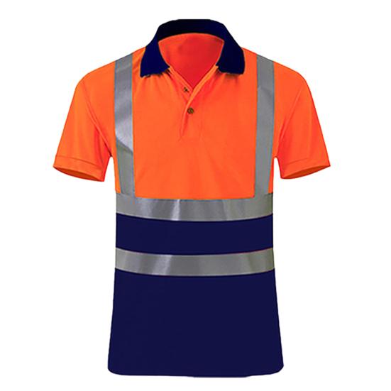 High Visibility Safety T-Shirt Button Lapel Tee Shirt with Reflective Tape Quick-dry Breathable Workwear Security Top for Construction Workers