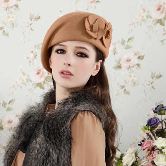 Берет Шапка Двойной Цветочный Декор Элегантная Классическая Однотонная Мягкая Сохраняющая Тепло Осенне-Зимняя Женская Французская Шапка Художника для Улицы