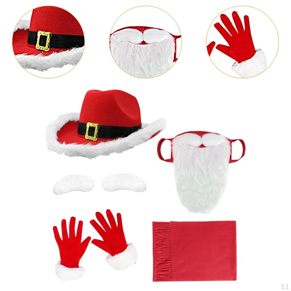 Шапки и борода Санты, рождественская ковбойская шляпа с перчатками, борода, брови, костюм Клауса