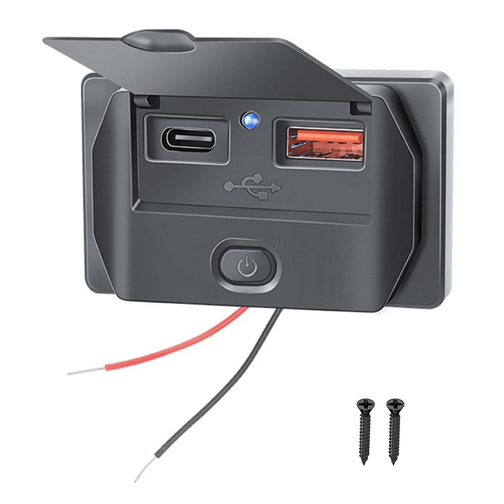 Быстрая зарядка QC3.0 PD, два порта USB, автомобильное зарядное устройство, водонепроницаемый адаптер с пылезащитным чехлом, переключатель для морского мотоцикла 12 В/24 В