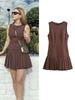 New Women Pleated Dress Chic Sleeveless Dress Casual Mini Female Fashion Elegant Short Party Dress