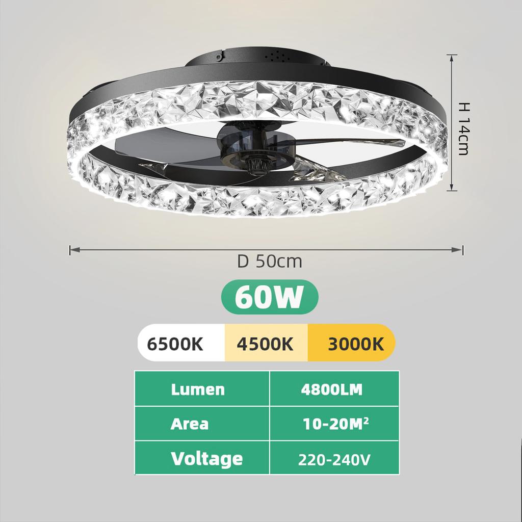 IRALAN Modern Ceiling Fan with Light Smart Silent with Remote Control Round Ceiling Led Light Fan for Room Decoration Home