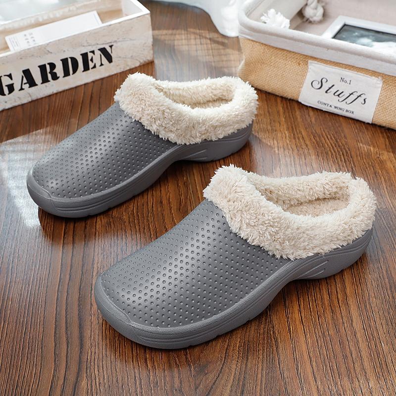 Fashion Men's Clogs Short Plush Slippers Winter Fashion Hole Shoes Beach Sandal Indoor House Flat Shoes Lightweight Soft Bathroom Slide