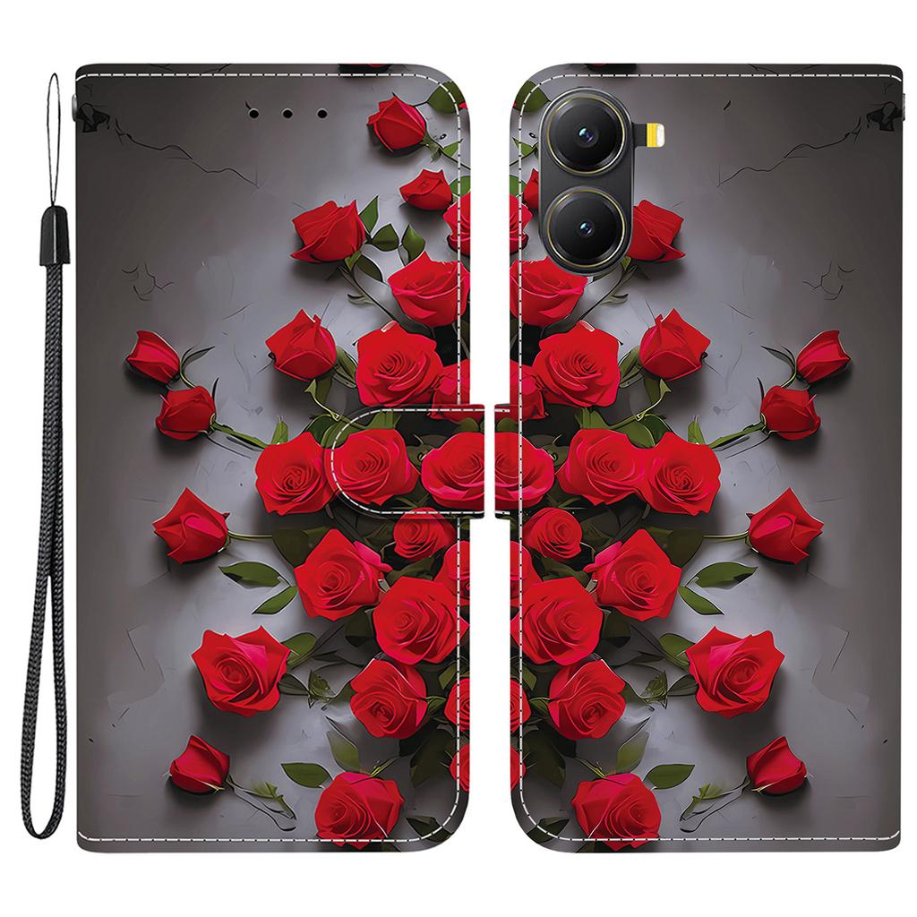 Кожаный чехол-подставка-кошелек с печатью узора для Xiaomi Redmi Turbo 4 5G/Poco X7 Pro 5G с ремешком на запястье