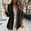 Women Fall Winter Coat Double-breasted Solid Color Thick Soft Warm Turn-down Collar Cardigan Buttons Pockets Mid Length OL Commute Style Lady Jacket