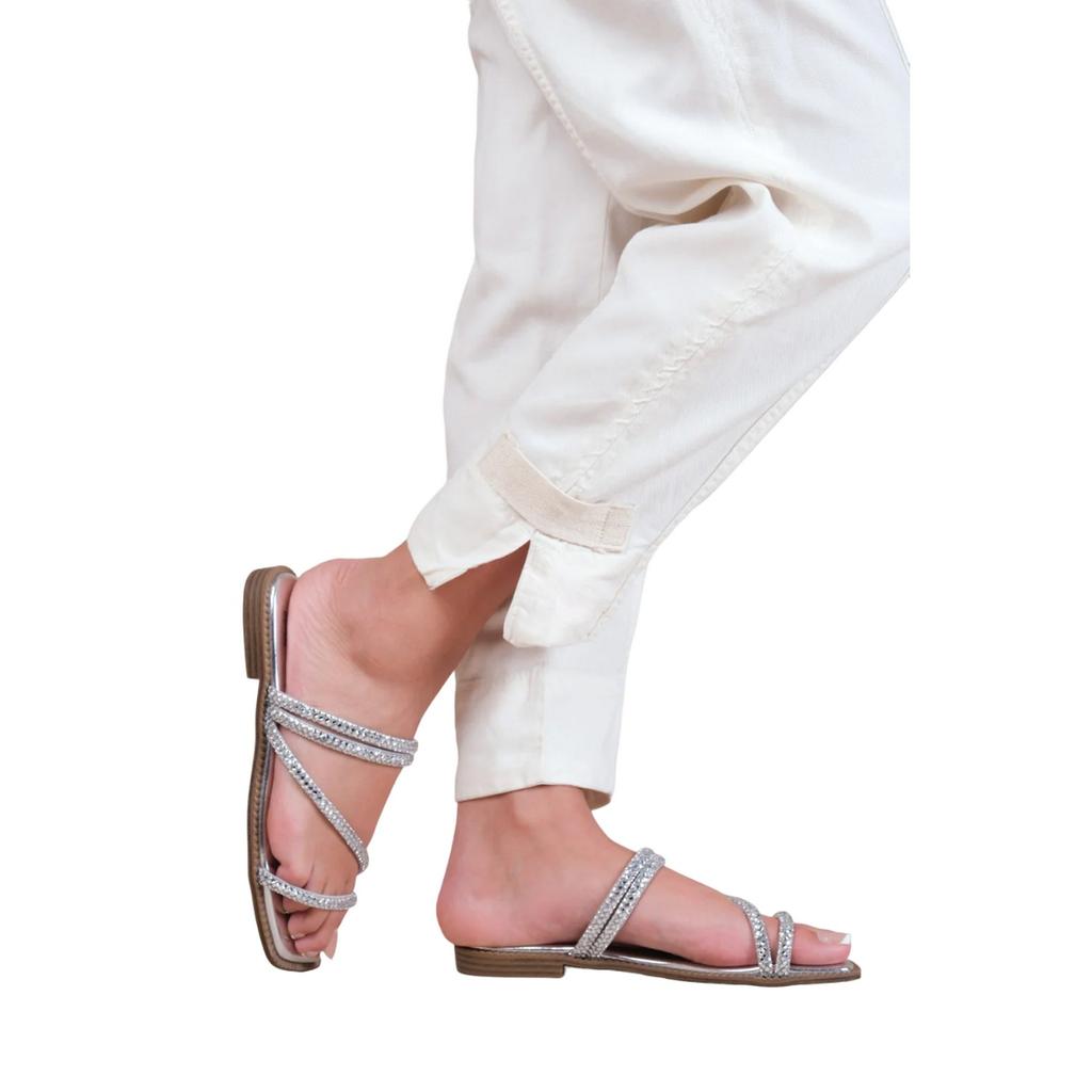 Where's That From Womens/Ladies Dream Diamante Faux Leather Strappy Extra Wide Flat Sliders