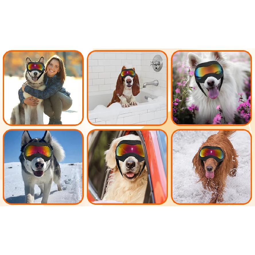 Dog Goggles UV Protection Windproof Dustproof Anti-Fog Dog Sunglasses Large Medium Dogs Lightweight TPE Frame Adjustable Strap