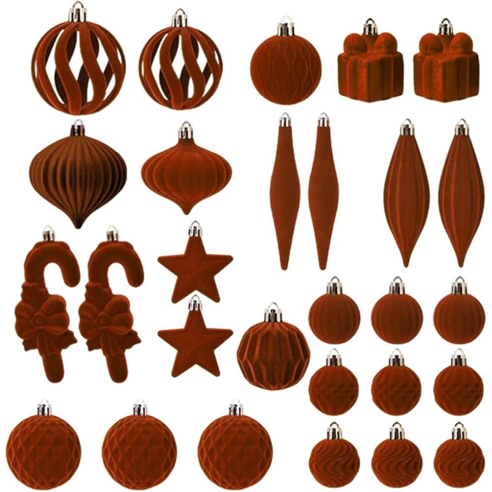 Velvet Christmas Ornaments Set 28 Pcs - Festive Holiday Decor With Assorted Styles For Tree, Table Centerpiece And Home Display