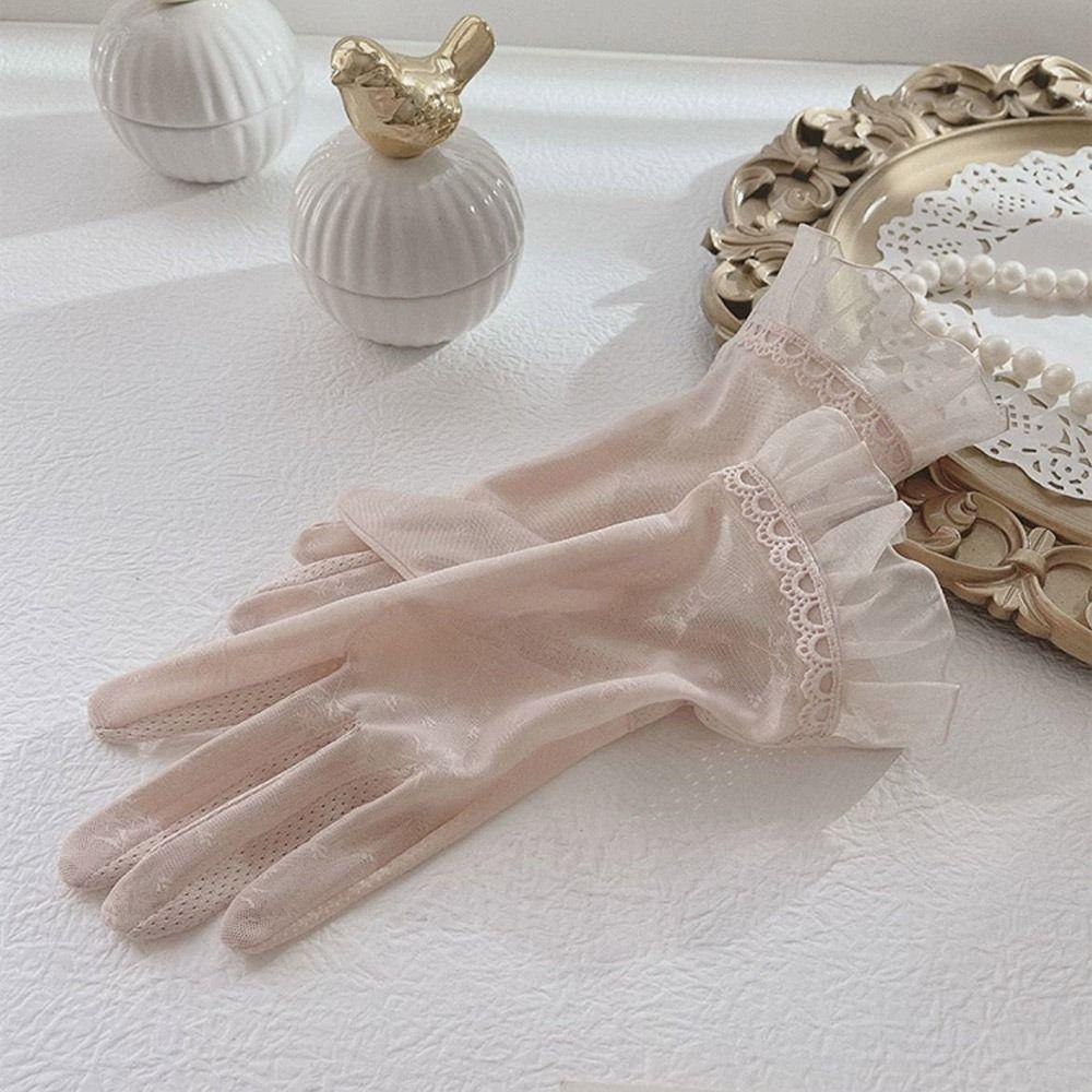Anti Slip Ice Silk Gloves Breathable Lace Thin Mittens Cooling Five Finger Glove Summer