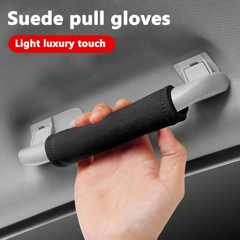 WIIR7 2PCS Suede Car Roof Armrest Pull Protection Cover For Porsche Panamera Cayenne Taycan 911 718 Macan Carrera-GT 928 944 968 944