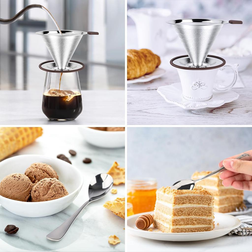 FACIACC Coffee Dripper, Stainless Steel Filter, Slow Coffee, Drip, Double-Layer Mesh, One-Piece Design, Includes Cleaning Brush and Spoon, Paperless,