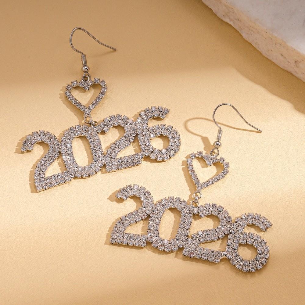 Rhinestone 2026 Jewelry Suit Exaggerated 2026 Necklace Vintage Happy New Year Earrings  Christmas