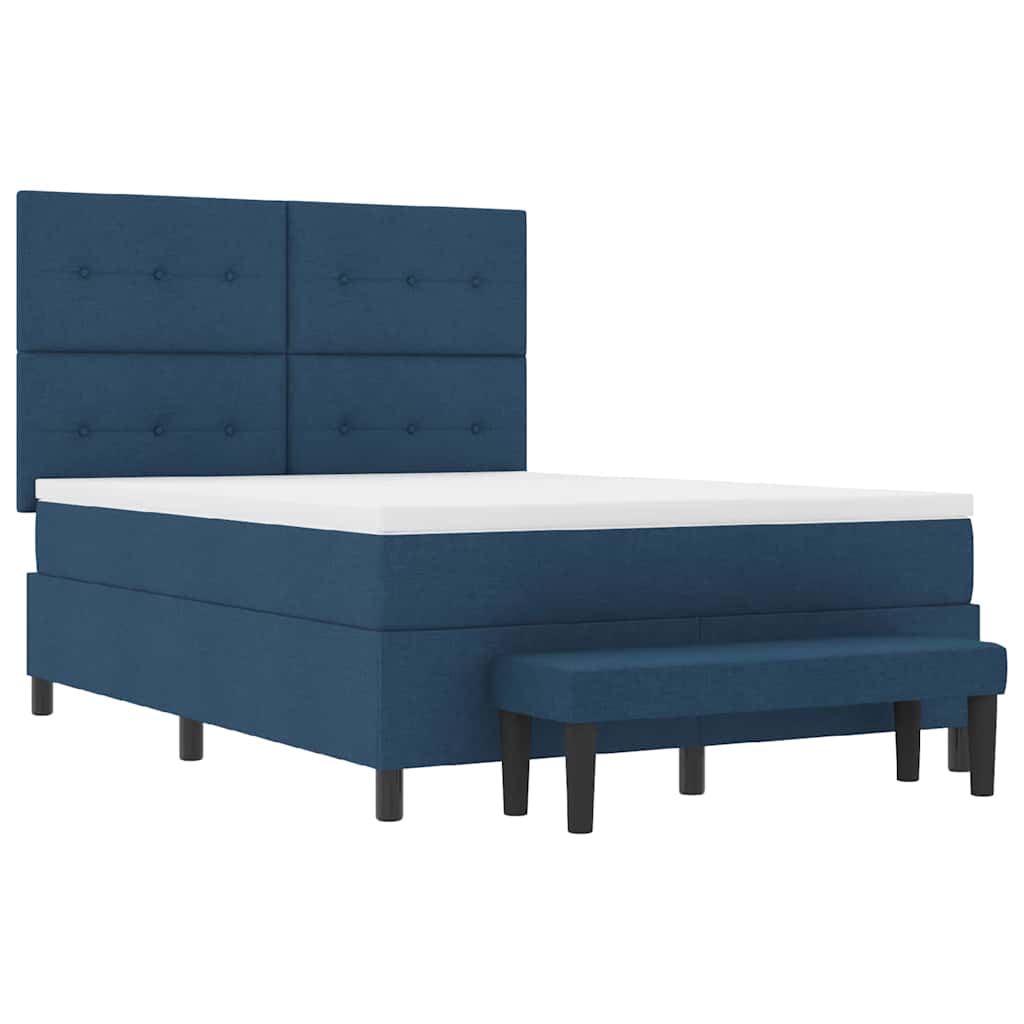 Box Spring Bed with Headboard Blue 140 x 190 cm Fabric