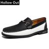 Men's Comfortable Breathable Hollow Out Driving Shoes Spring Summer New Cow Leather Shoes Business Style Slip-On Casual Loafers