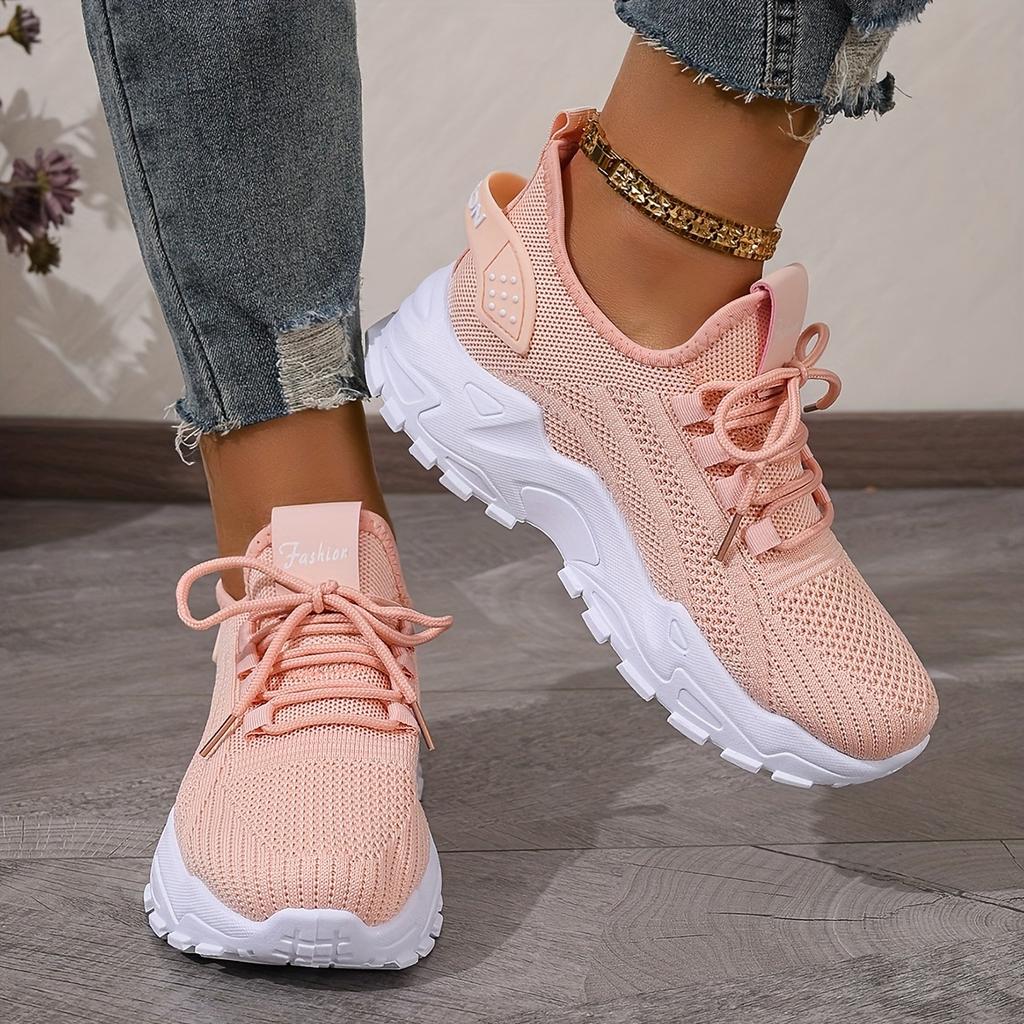 Lightweight Breathable Knit Sneakers - Women's Comfortable Low-Top Running Shoes with Soft Sole for All Seasons