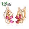 MINTHA Rose Gold Color Clip Earrings Red Crystal Earrings For Women Wedding Stud Earrings for Brides Bridesmaid Gift for Women Teen Girls