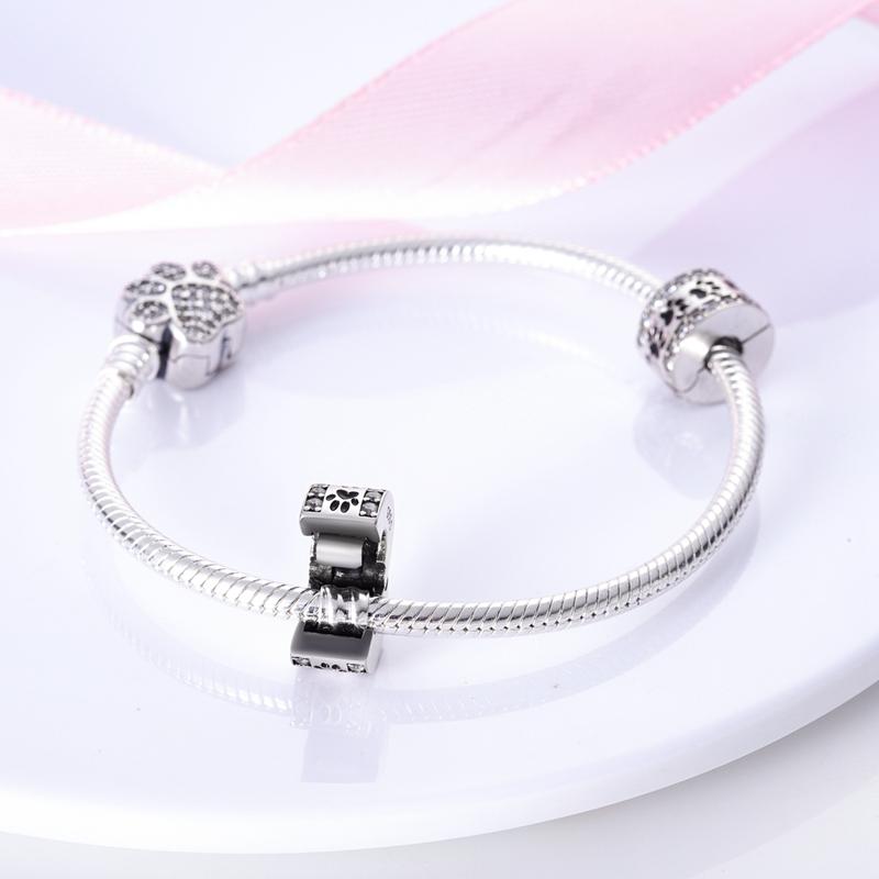 925 Silver Clasp Colorful CZ pave paw Print Clip Charms Butterfly Beads Stopper Fit Bracelet Jewelry Clips