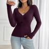 Топ женский облегающий с длинными рукавами и V-образным вырезом, однотонный, на пуговицах, в стиле Y2K, осенне-зимний